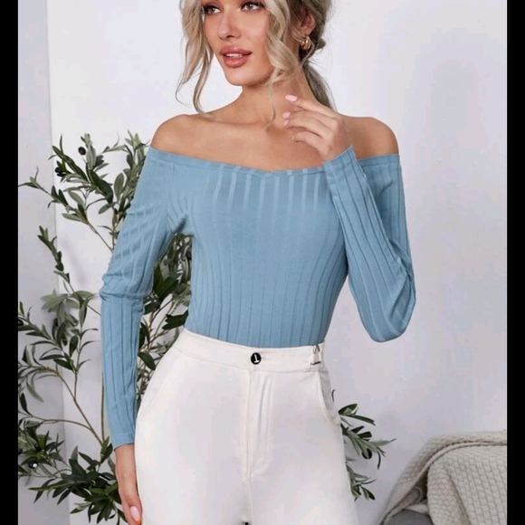 Off Shoulder Ribbed-Knit Shirt Women's - Picture 3 of 14